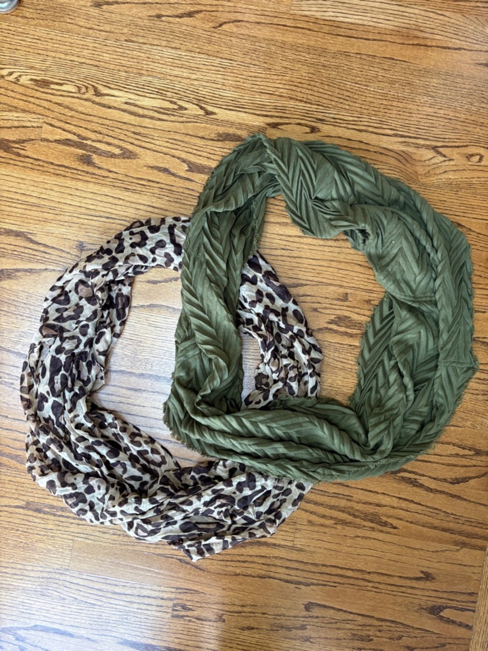 Bundle of Olive Green and Leopard Print Women's Infinity Scarves